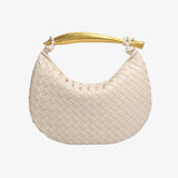 Amara Woven Leather Handbag – Sculptural Handle Designer - Inspired Bag - in Off - White | Arvea Bags