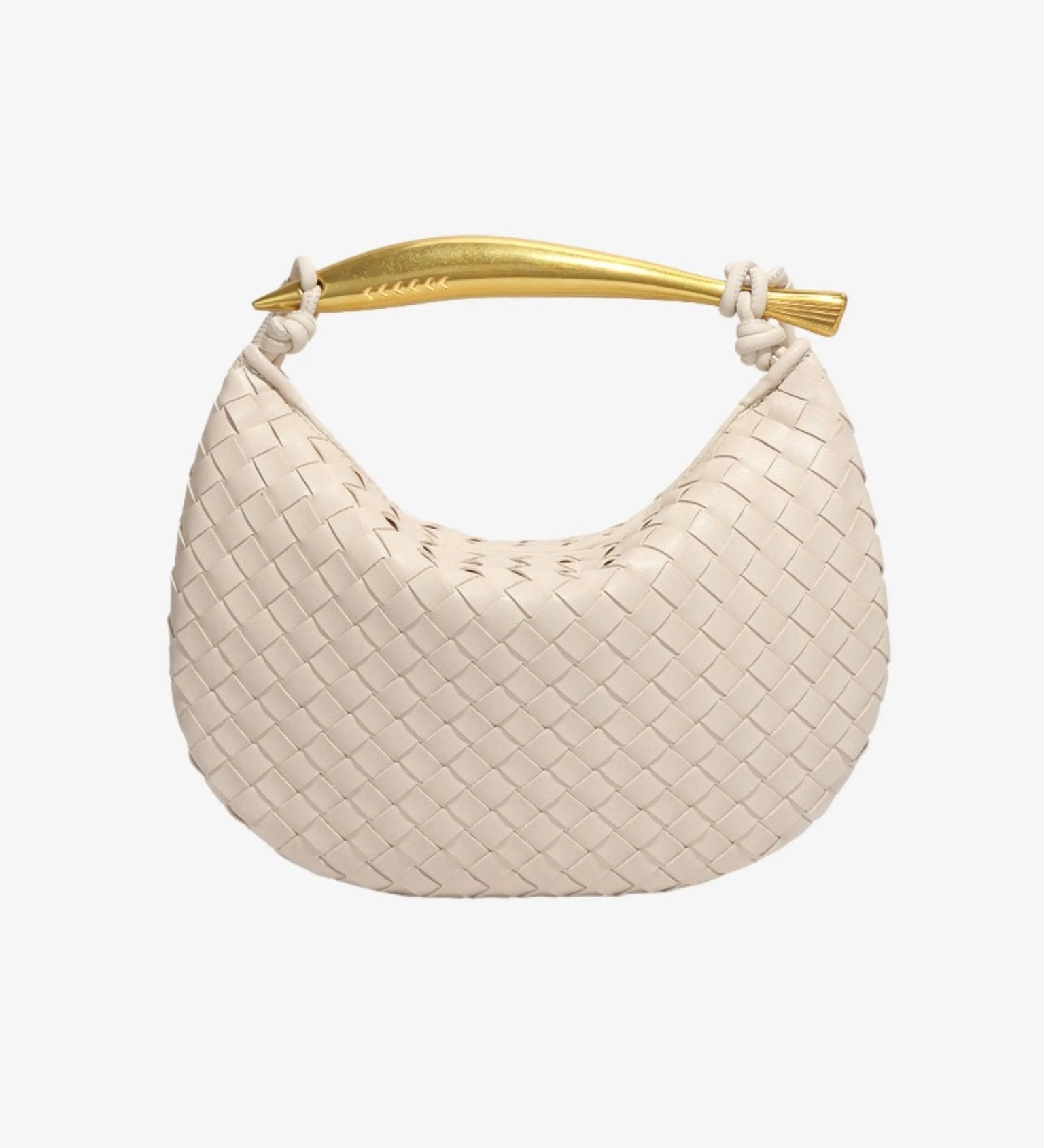 Amara Woven Leather Handbag – Sculptural Handle Designer - Inspired Bag - in Off - White | Arvea Bags