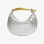 Amara Woven Leather Handbag – Sculptural Handle Designer - Inspired Bag - in Silver | Arvea Bags