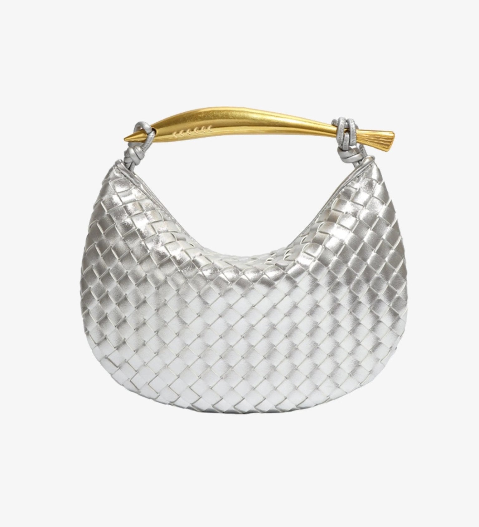 Amara Woven Leather Handbag – Sculptural Handle Designer - Inspired Bag - in Silver | Arvea Bags