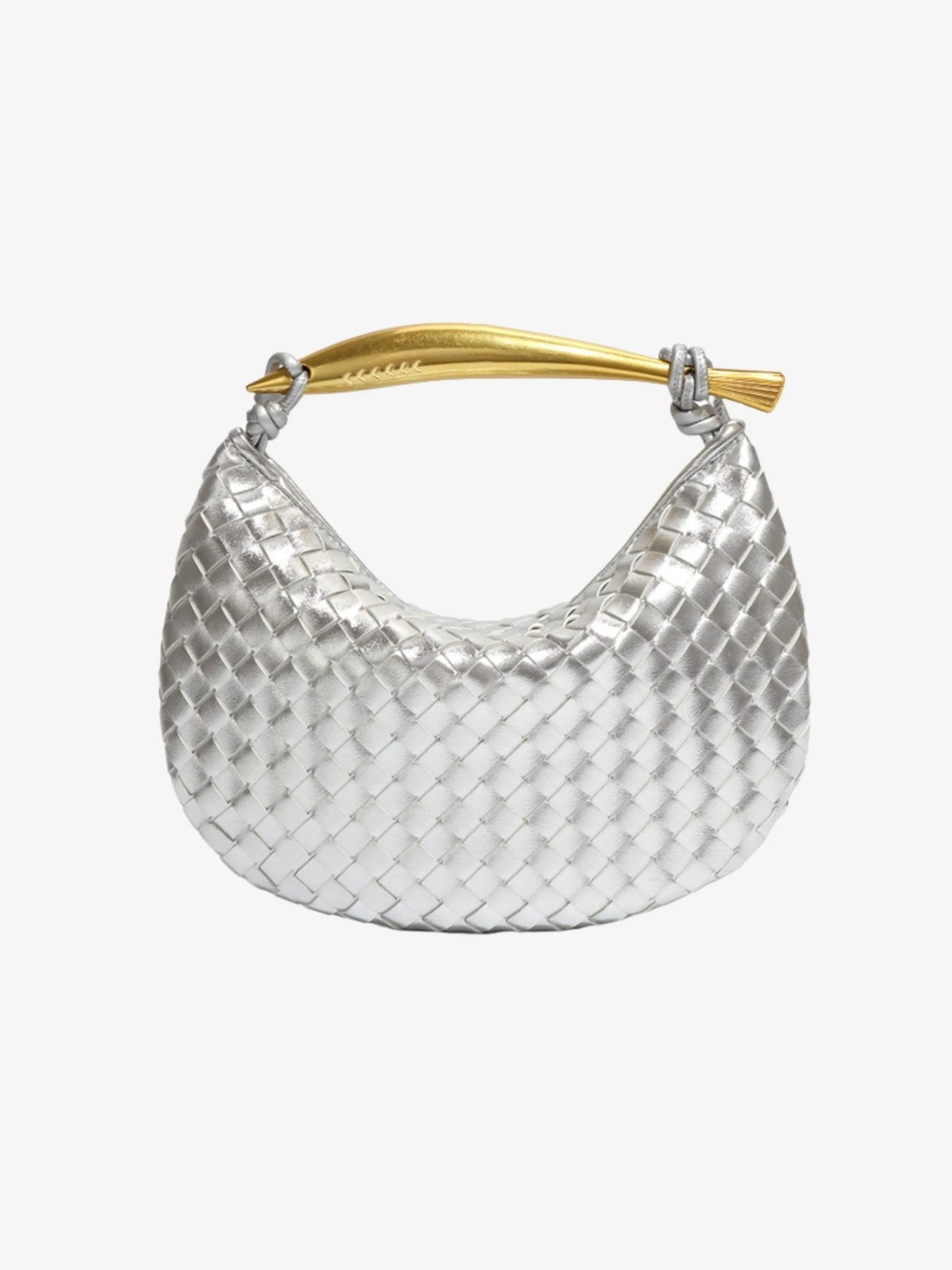 Amara Woven Leather Handbag – Sculptural Handle Designer - Inspired Bag - in Silver | Arvea Bags