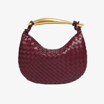 Amara Woven Leather Handbag – Sculptural Handle Designer - Inspired Bag - in Wine Red | Arvea Bags
