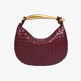 Amara Woven Leather Handbag – Sculptural Handle Designer - Inspired Bag - in Wine Red | Arvea Bags