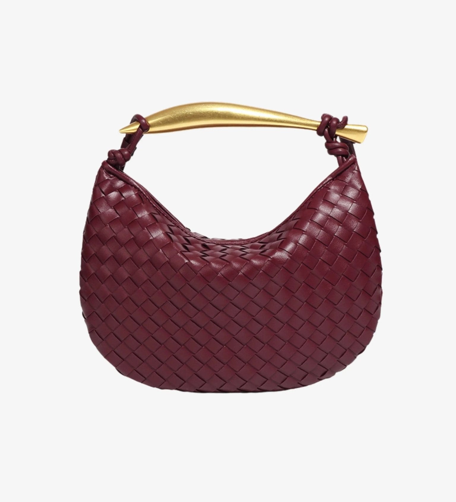Amara Woven Leather Handbag – Sculptural Handle Designer - Inspired Bag - in Wine Red | Arvea Bags