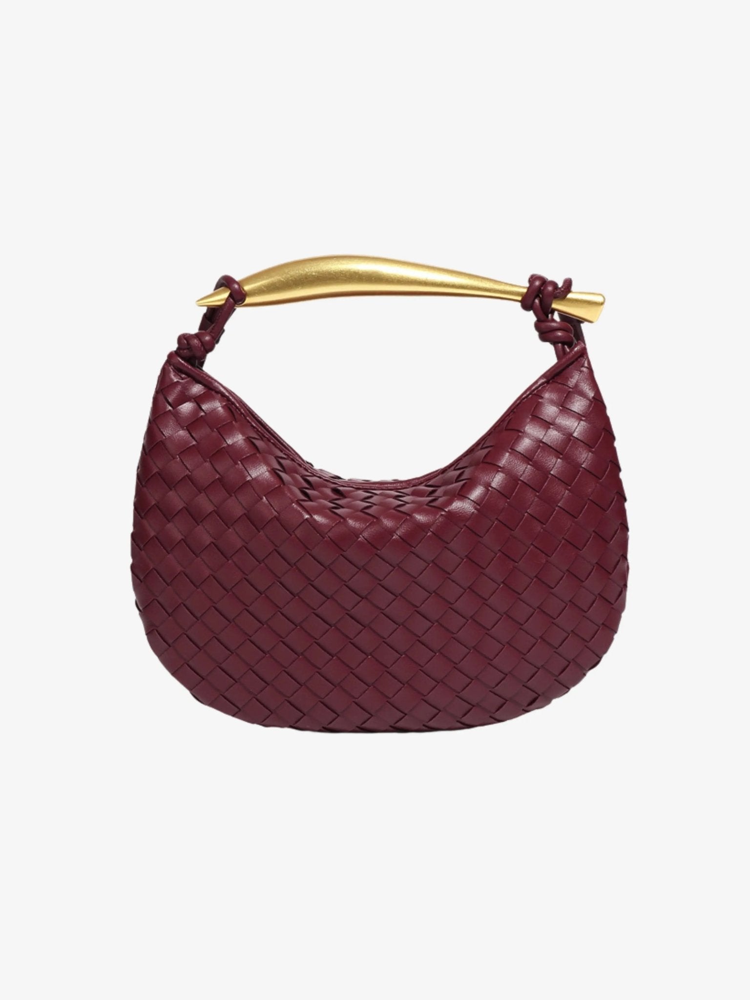 Amara Woven Leather Handbag – Sculptural Handle Designer - Inspired Bag - in Wine Red | Arvea Bags