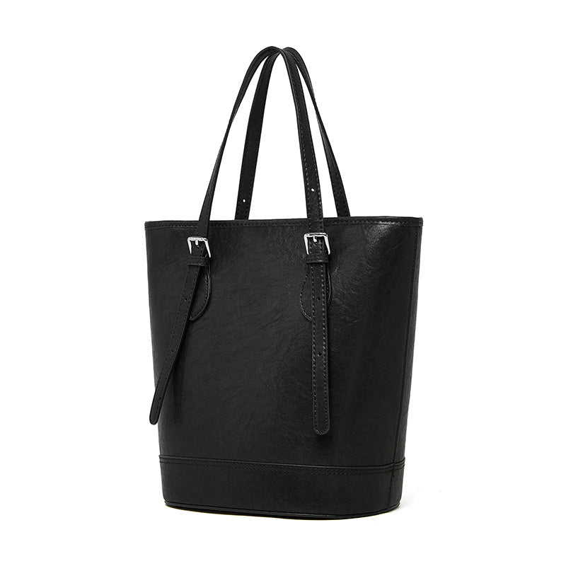 Amelia | Brown Leather Bucket Bag – Sleek & Sophisticated - in Black | Arvea Bags