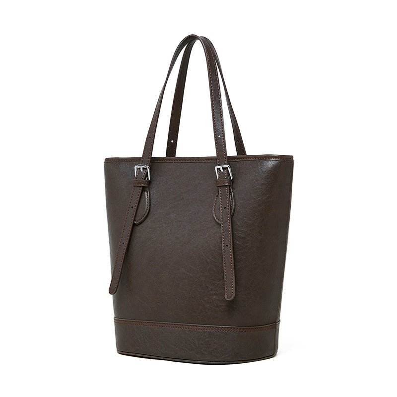Amelia | Brown Leather Bucket Bag – Sleek & Sophisticated - in Brown | Arvea Bags
