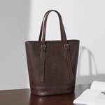 Amelia | Brown Leather Bucket Bag – Sleek & Sophisticated - in Dark Brown | Arvea Bags