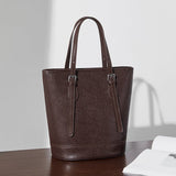 Amelia | Brown Leather Bucket Bag – Sleek & Sophisticated - in Dark Brown | Arvea Bags