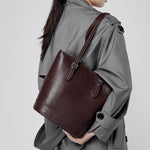 Amelia | Brown Leather Bucket Bag – Sleek & Sophisticated - in Dark Brown | Arvea Bags