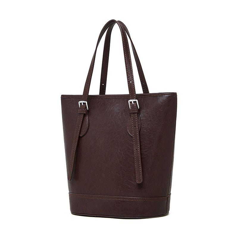 Amelia | Brown Leather Bucket Bag – Sleek & Sophisticated - in Dark Brown | Arvea Bags