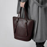 Amelia | Brown Leather Bucket Bag – Sleek & Sophisticated - in Dark Brown | Arvea Bags