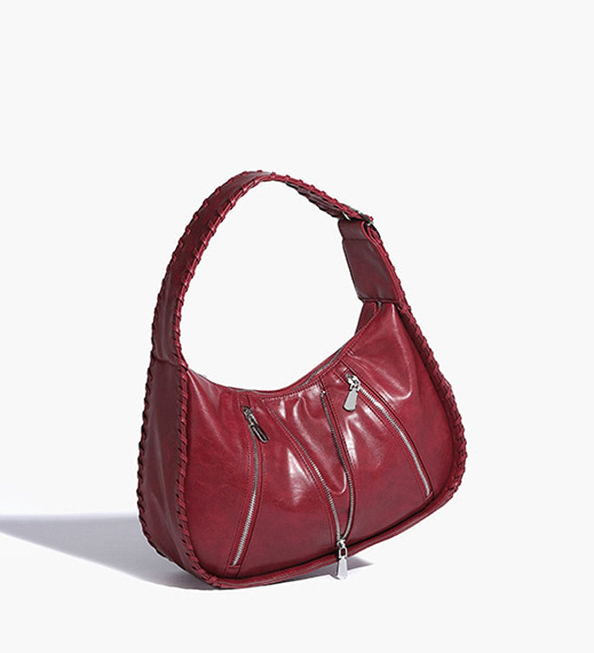 Amelia | Chic Zippered Leather Hobo Bag – Modern & Stylish - in Red | Arvea Bags