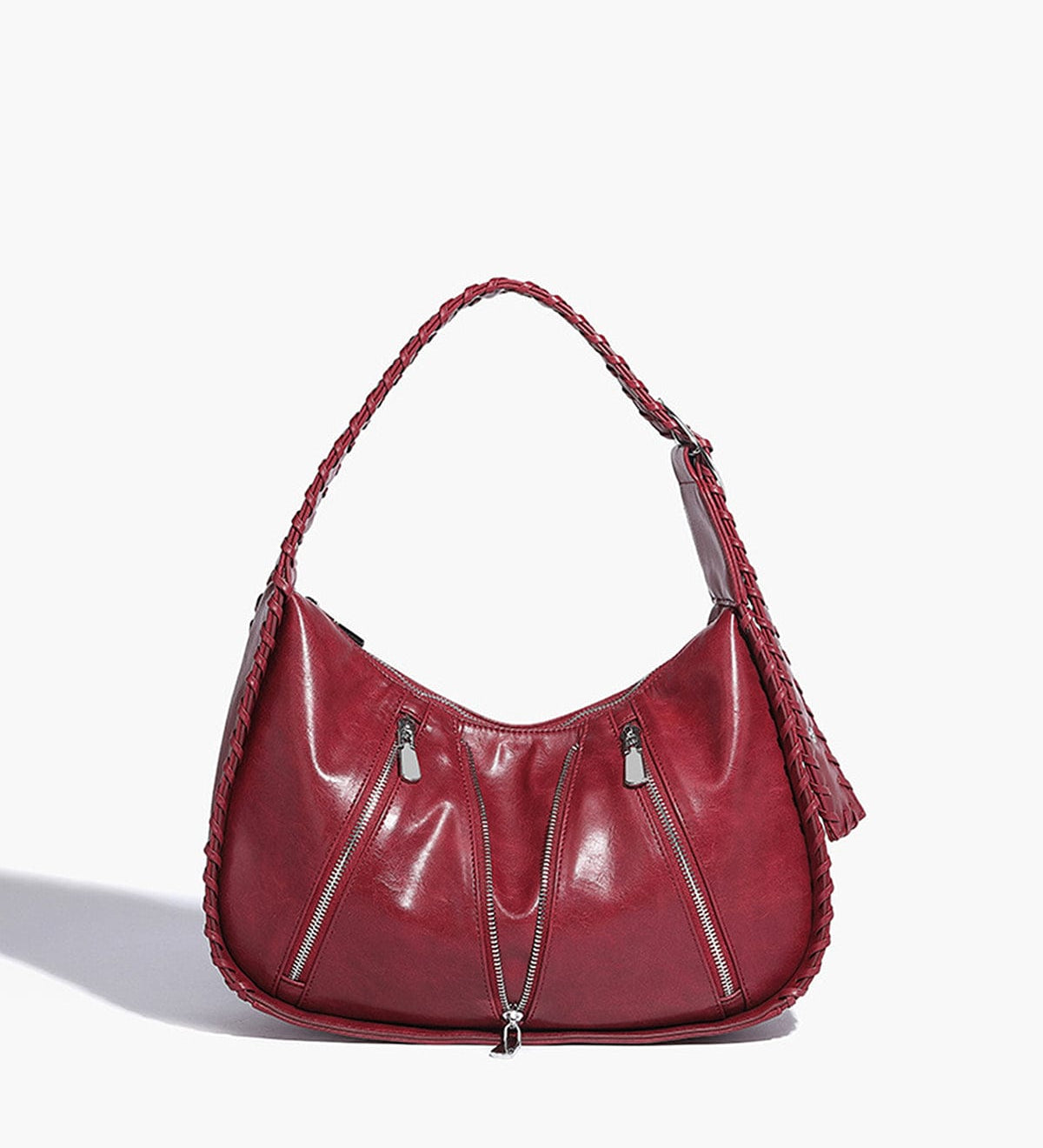 Amelia | Chic Zippered Leather Hobo Bag – Modern & Stylish - in Red | Arvea Bags