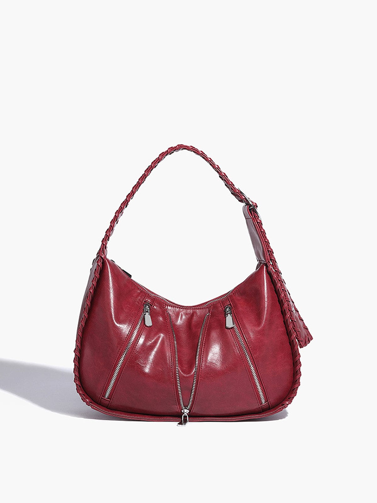 Amelia | Chic Zippered Leather Hobo Bag – Modern & Stylish - in Red | Arvea Bags