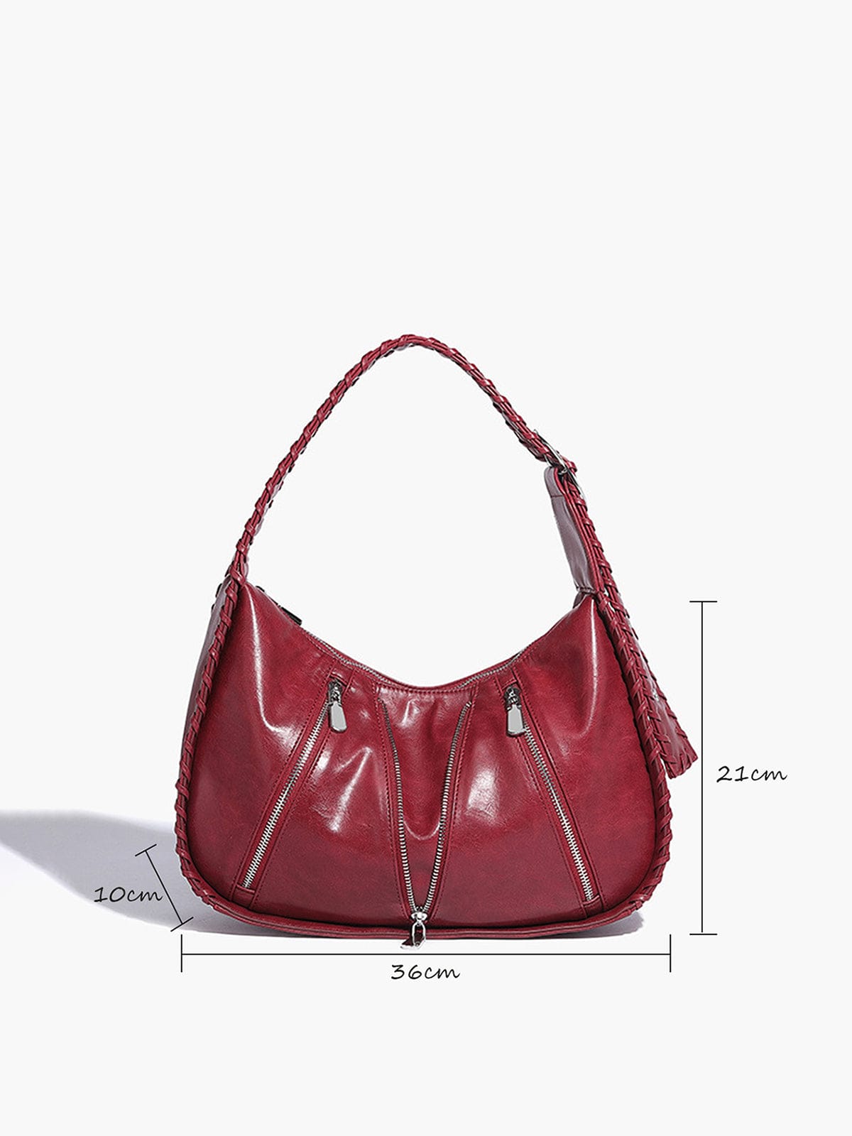 Amelia | Chic Zippered Leather Hobo Bag – Modern & Stylish - in Red | Arvea Bags