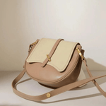 Amelie | Luxe Two - Tone Leather Saddle Bag – Classic & Chic - in Khaki | Arvea Bags