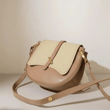 Amelie | Luxe Two - Tone Leather Saddle Bag – Classic & Chic - in Khaki | Arvea Bags