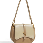 Amelie | Luxe Two - Tone Leather Saddle Bag – Classic & Chic - in Khaki | Arvea Bags