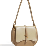 Amelie | Luxe Two - Tone Leather Saddle Bag – Classic & Chic - in Khaki | Arvea Bags