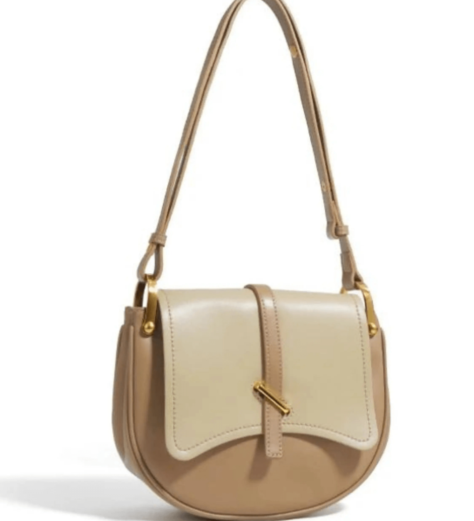 Amelie | Luxe Two - Tone Leather Saddle Bag – Classic & Chic - in Khaki | Arvea Bags