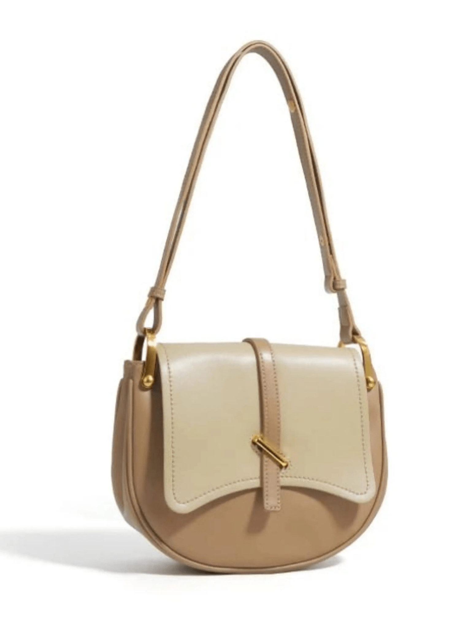 Amelie | Luxe Two - Tone Leather Saddle Bag – Classic & Chic - in Khaki | Arvea Bags