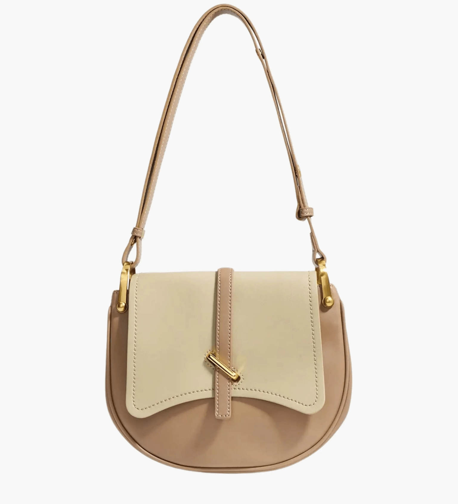 Amelie | Luxe Two - Tone Leather Saddle Bag – Classic & Chic - in Khaki | Arvea Bags