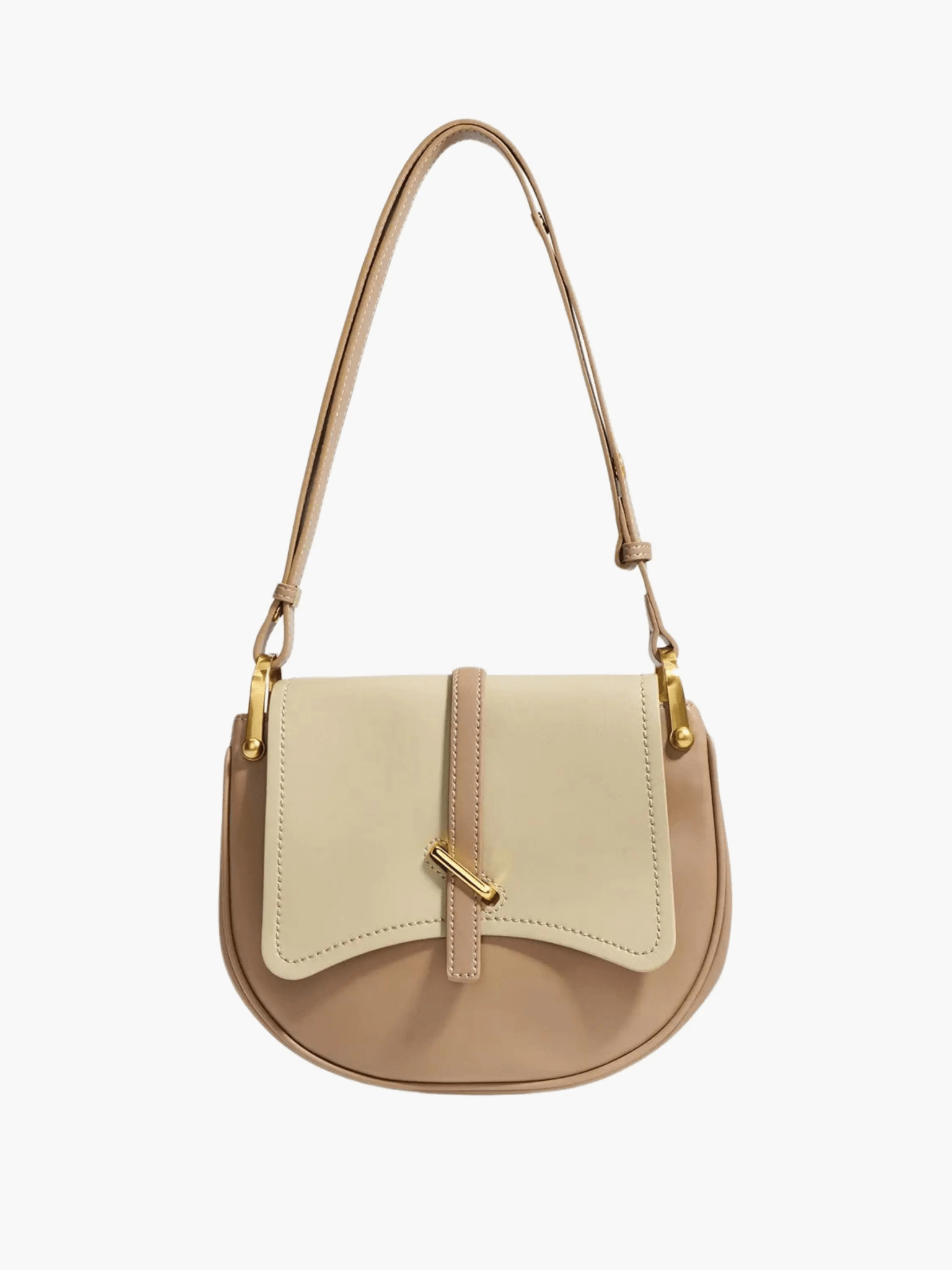 Amelie | Luxe Two - Tone Leather Saddle Bag – Classic & Chic - in Khaki | Arvea Bags