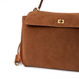 Amy Classic Suede Flap Bag with Top Handle – Timeless Structured Handbag - in Caramel | Arvea Bags