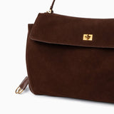 Amy Classic Suede Flap Bag with Top Handle – Timeless Structured Handbag - in Dark Brown | Arvea Bags