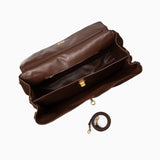 Amy Classic Suede Flap Bag with Top Handle – Timeless Structured Handbag - in Dark Brown | Arvea Bags