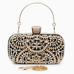 Anastasia | Gold Crystal Embellished Evening Handbag – Royal Elegance - in Black | Arvea Bags
