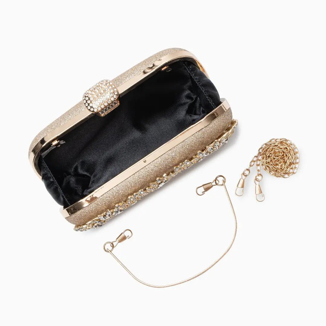 Anastasia | Gold Crystal Embellished Evening Handbag – Royal Elegance - in Gold | Arvea Bags