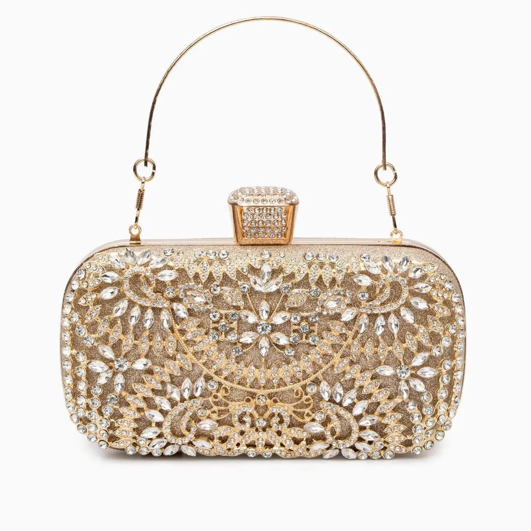 Anastasia | Gold Crystal Embellished Evening Handbag – Royal Elegance - in Gold | Arvea Bags