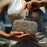 Anastasia | Gold Crystal Embellished Evening Handbag – Royal Elegance - in Gold | Arvea Bags