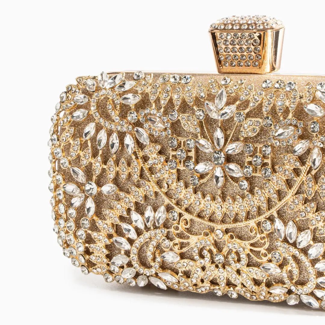 Anastasia | Gold Crystal Embellished Evening Handbag – Royal Elegance - in Gold | Arvea Bags