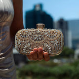 Anastasia | Gold Crystal Embellished Evening Handbag – Royal Elegance - in Gold | Arvea Bags