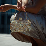 Anastasia | Gold Crystal Embellished Evening Handbag – Royal Elegance - in Gold | Arvea Bags