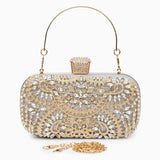 Anastasia | Gold Crystal Embellished Evening Handbag – Royal Elegance - in Silver | Arvea Bags