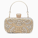 Anastasia | Gold Crystal Embellished Evening Handbag – Royal Elegance - in Silver | Arvea Bags