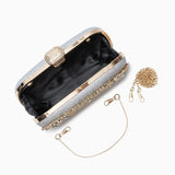 Anastasia | Gold Crystal Embellished Evening Handbag – Royal Elegance - in Silver | Arvea Bags