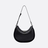 Arden Woven Crescent Bag – Genuine Leather Shoulder Bag - in Black | Arvea Bags