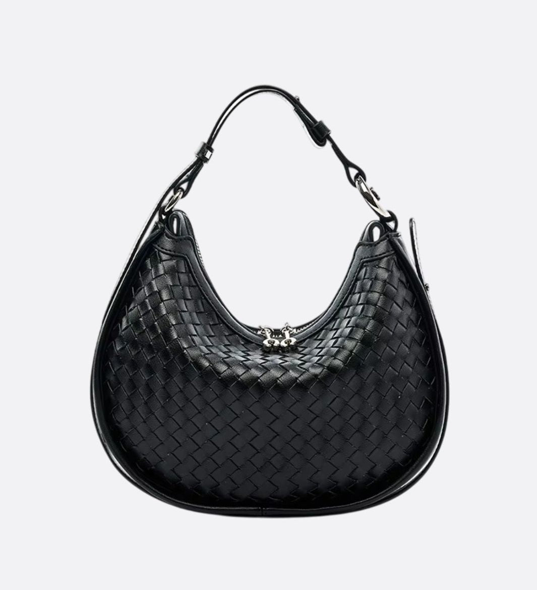 Arden Woven Crescent Bag – Genuine Leather Shoulder Bag - in Black | Arvea Bags