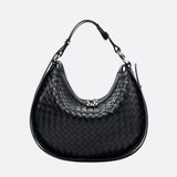 Arden Woven Crescent Bag – Genuine Leather Shoulder Bag - in Black | Arvea Bags