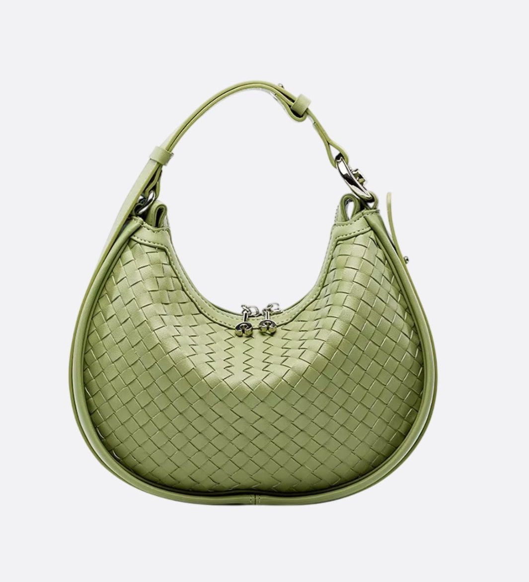 Arden Woven Crescent Bag – Genuine Leather Shoulder Bag - in Green | Arvea Bags