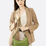 Arden Woven Crescent Bag – Genuine Leather Shoulder Bag - in Green | Arvea Bags