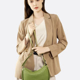 Arden Woven Crescent Bag – Genuine Leather Shoulder Bag - in Green | Arvea Bags