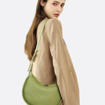 Arden Woven Crescent Bag – Genuine Leather Shoulder Bag - in Green | Arvea Bags