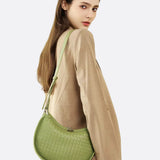 Arden Woven Crescent Bag – Genuine Leather Shoulder Bag - in Green | Arvea Bags