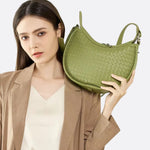 Arden Woven Crescent Bag – Genuine Leather Shoulder Bag - in Green | Arvea Bags
